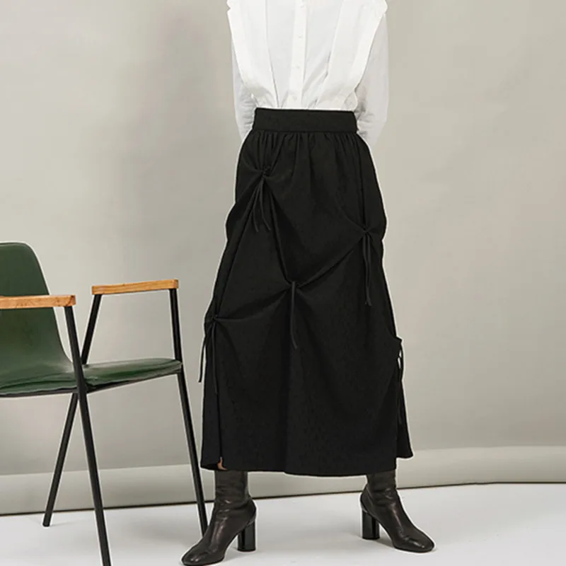 

High Waist Black Jacquard Pleated Split Temperament Half-body Skirt Women Fashion Tide New Spring Autumn 2020 1N371