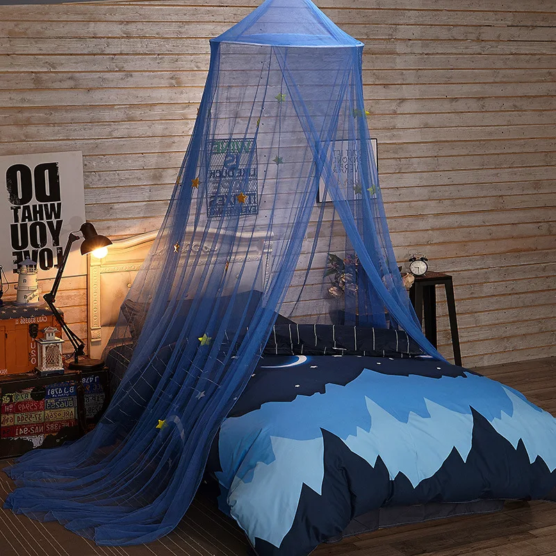 

New Princess Mosquito Net Children Blue Round Mosquito Nets Stars Romantic Insect Bed Canopy Netting Curtain for Bedding Ceiling