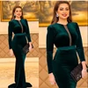 Sevintage Green Cheap Long Sleeves Velvet Evening Dress Mermaid Cut-Out Sweep Train Prom Gowns Simple Women Party Dresses ► Photo 1/4