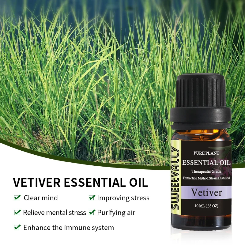 

10ml Pure Vetiver Essential Oil For Aromatherapy Diffusers Essential Oils Organic Body Relieve Stress Air Freshening Help Sleep