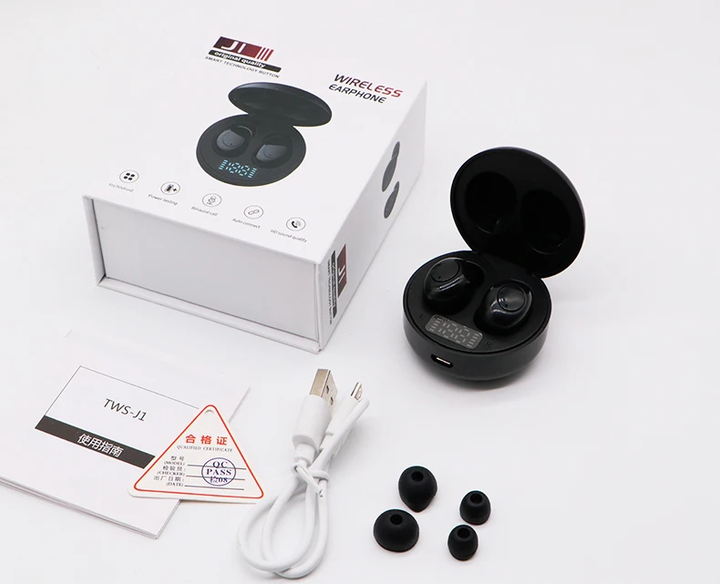 J1 TWS Bluetooth наушники V5.0 беспроводной светодиодный дисплей питания мини наушники стерео звук полностью совместимые Спортивные Беспроводные гарнитуры