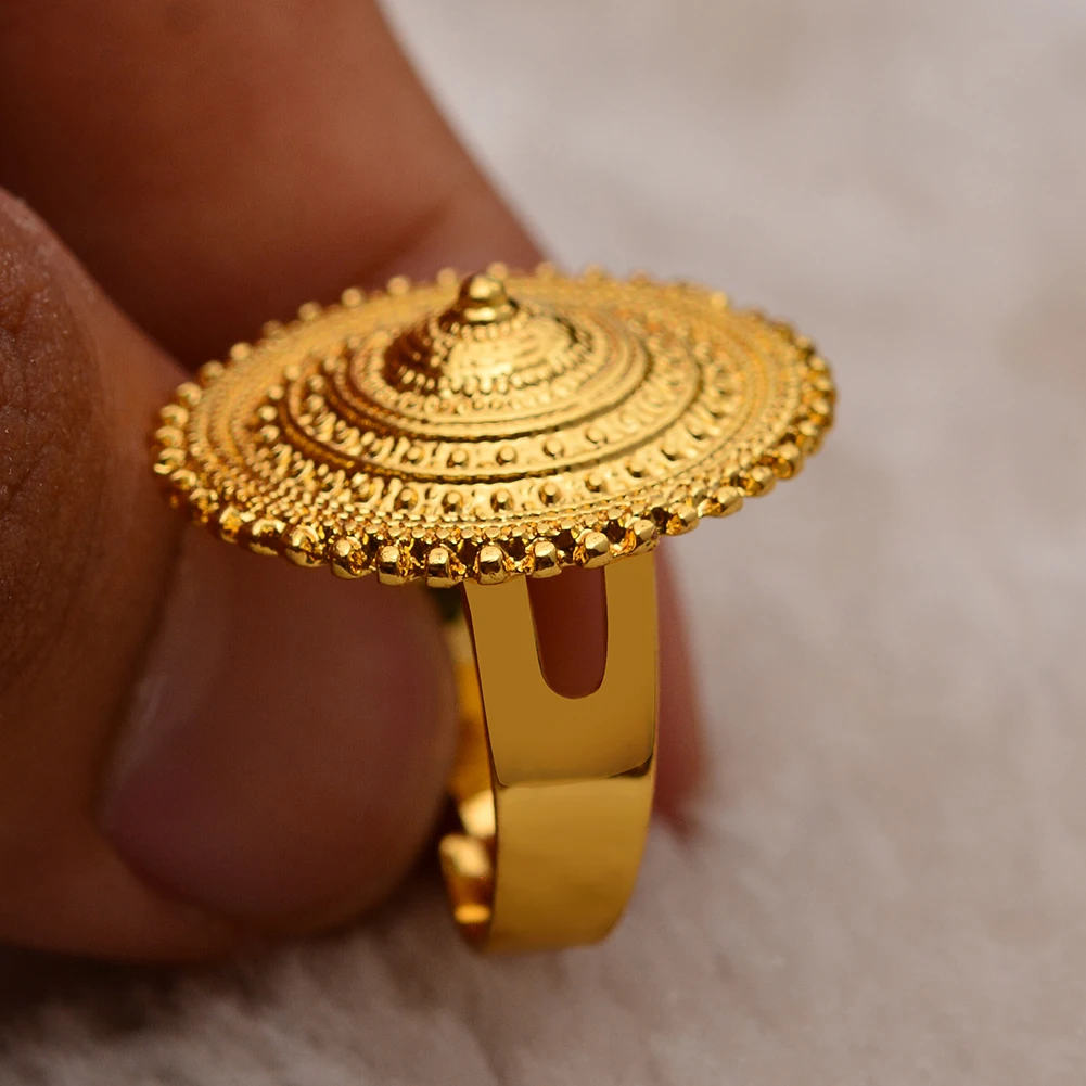 Wando эфиопское кольцо золотистый цвет, Круглый Кольца-монеты для женщин Эритрейская африканская мода обручальное кольцо Ближний Восток Арабские Ювелирные украшения