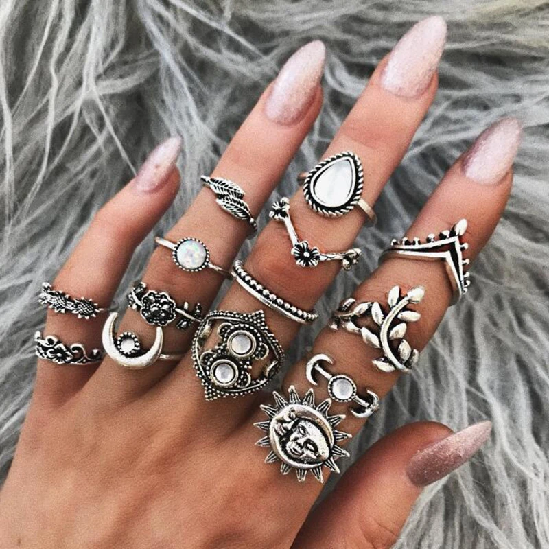 Винтажные серебряные кольца с кристаллами для женщин в богемном стиле, геометрические кольца на кончик пальца, вечерние кольца Anillos Mujer, ювелирные изделия - Цвет основного камня: Style 21