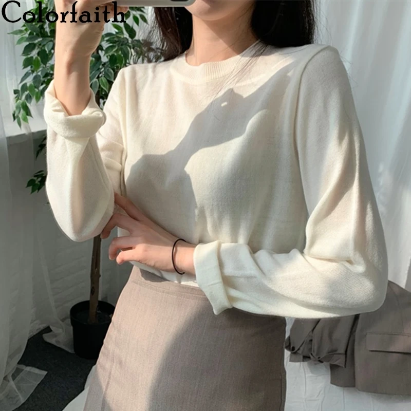 

Colorfaith New 2019 Autumn Winter Women's Sweaters Bottoming Casual Minimalist Tops Fashionable Korean Style Knitting SW5033