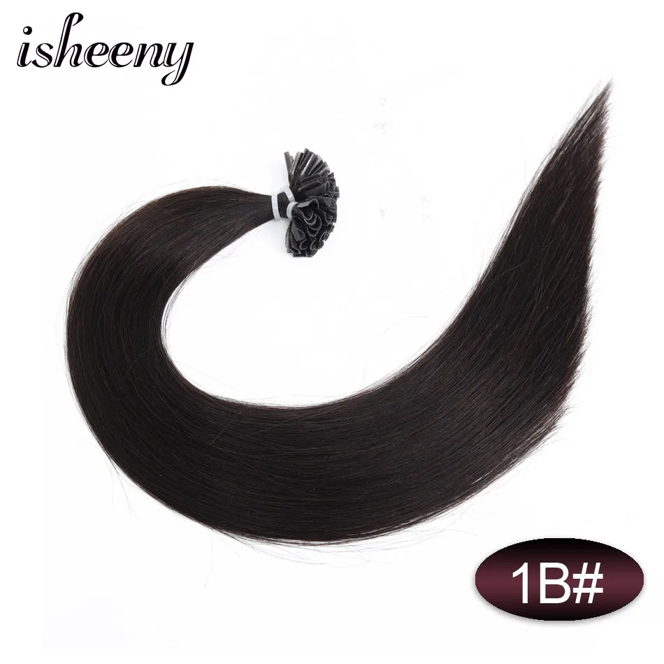 Isheeny, 50 шт., накладные волосы для ногтей/u-образные накладные волосы, 1", 18", 2", Remy, кератиновые, европейские человеческие волосы на Капсулах - Color: #1B