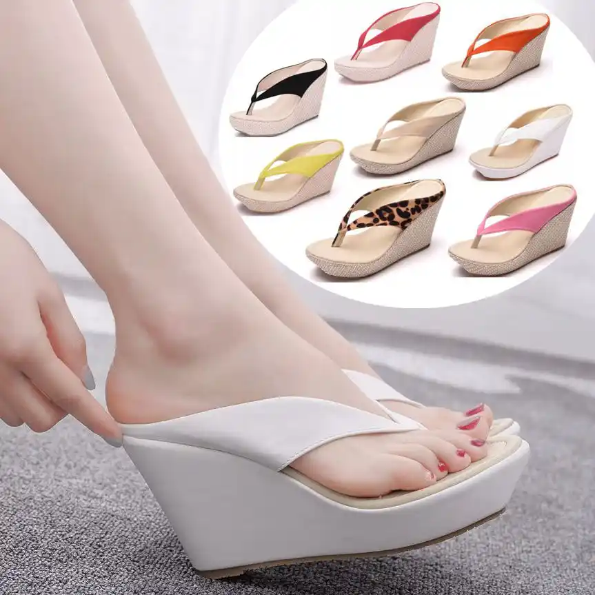 white wedge flip flops womens