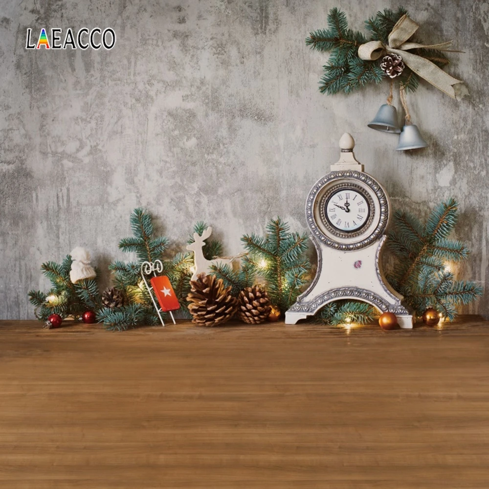 

Laeacco Clock Christmas Portrait Photography Backgrounds Customized Baby Photocall Vinyl Photo Backdrops For Home Studio Decor