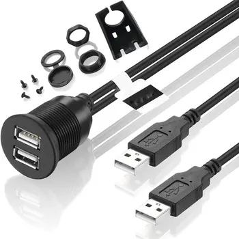 

Bochara Dual USB 2.0 Male to USB 2.0 Female Extension Cable With Flush Mount Panel For Car Truck Boat Motorcycle