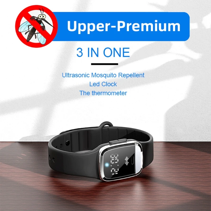 2.36x1.77x3.94in 3in1 Portable Electronic Repeller, ultrasonic Repellent Bracelet /  The Thermometer &Watch