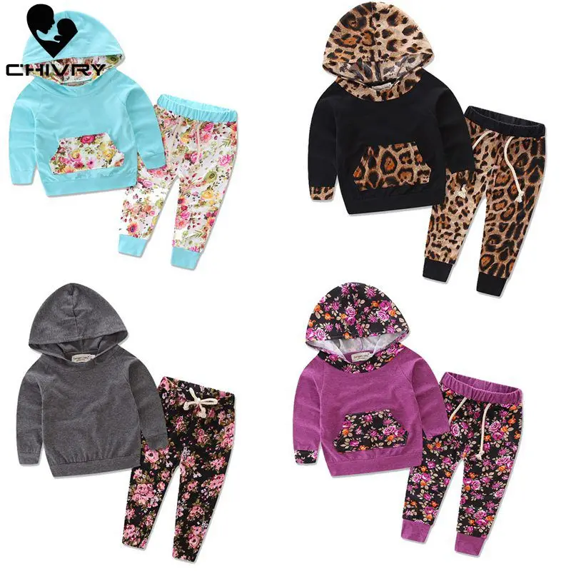 

Spring Autumn Newborn Boys Girls Floral Print Hooded Tops Sweatshirts + Pants Kids Clothes Sets Toddler Baby Casual Clothing Set