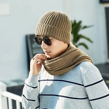 

Winter 3 Pieces Unisex Scarf Gloves Set Solid Warm Knitted Beanie Hat+Scarf+Gloves Set Outdoor Scarves Hat Gloves Set