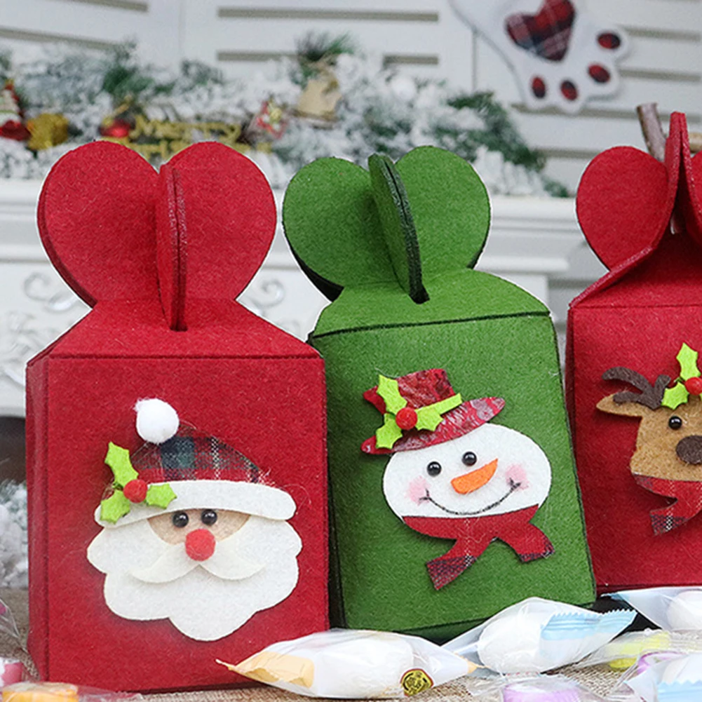 3pcs Christmas Candy Bag Folding Apple Gift Bag Creative Non-woven Bag for Christmas New Year Decorations