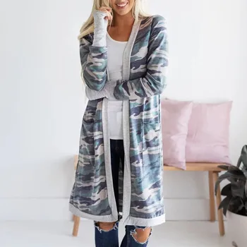 

JAYCOSIN Ladies Cardigan Loose Jacket Blue Camouflage Pattern Ladies Jacket Fashion Ladies Coat Long Sleeve Jacket Windbreaker