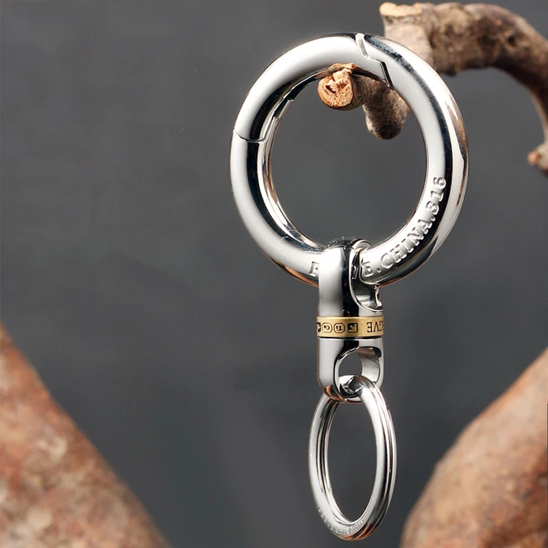 316 Stainless Steel Large Size Key Rings Keychain Luxury Car Man Key Chain Creativity Titanium 306°Rotating Connection Buckle