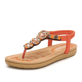 

Woman Summer Shoes Sandals T-strap Low Flat Open-toed Fashion Casual Elastic Band Crystal 2020 New Platform Sandals