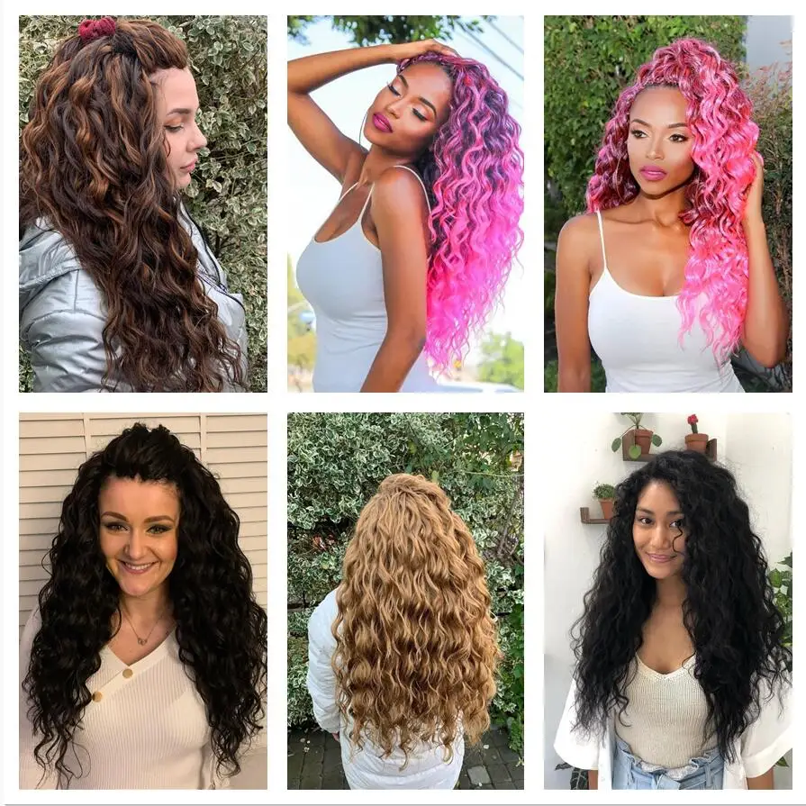 18-24 Inch Ocean Wave Crochet Braid Hair Hawaii Afro Curls Natural Synthetic Braiding Hair Extensions Pink 613 Hair Expo City