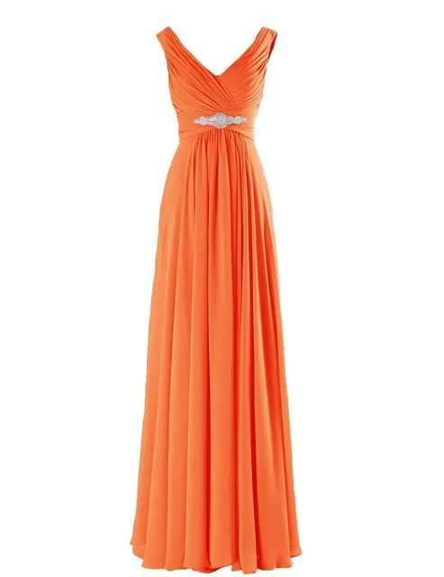 A Line Chiffon V Neck Crystals Eegant Off-Shoulder Formal Prom Wedding Party Bridesmaid Dresses Robe De Soiree Zipper Back Orange
