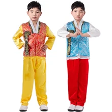 Детские традиционные комплекты одежды в Корейском стиле для выступлений; детское платье ханбок для мальчиков; вечерние танцевальные костюмы для костюмированной вечеринки с длинными рукавами