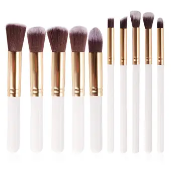 

10 Pcs Makeup Brush Set Premium Synthetic Fibers Brush Blending Foundation Eyeshadow Brush (White Gold)