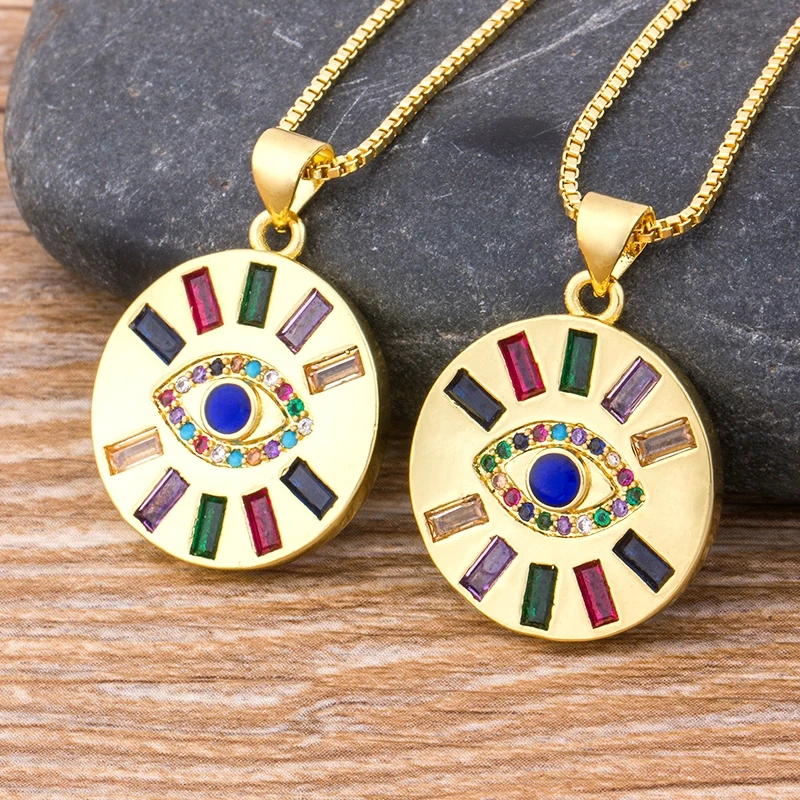 Трендовое ожерелье Lucky Eye с микро цирконием от сглаза золотого цвета, медная цепочка, круглая подвеска, ожерелье, ювелирное изделие, подарок для женщин