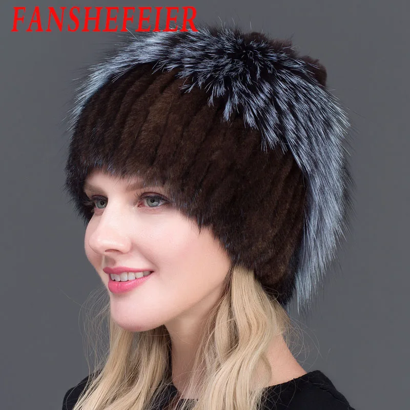 JINBAOSEN Neue зима naturliche Importiert Nerz Hut Für Frauen Kaninchen Fell blutenblatt Топ Mix Fuchs Pelz Warme und Mode war - Цвет: brown