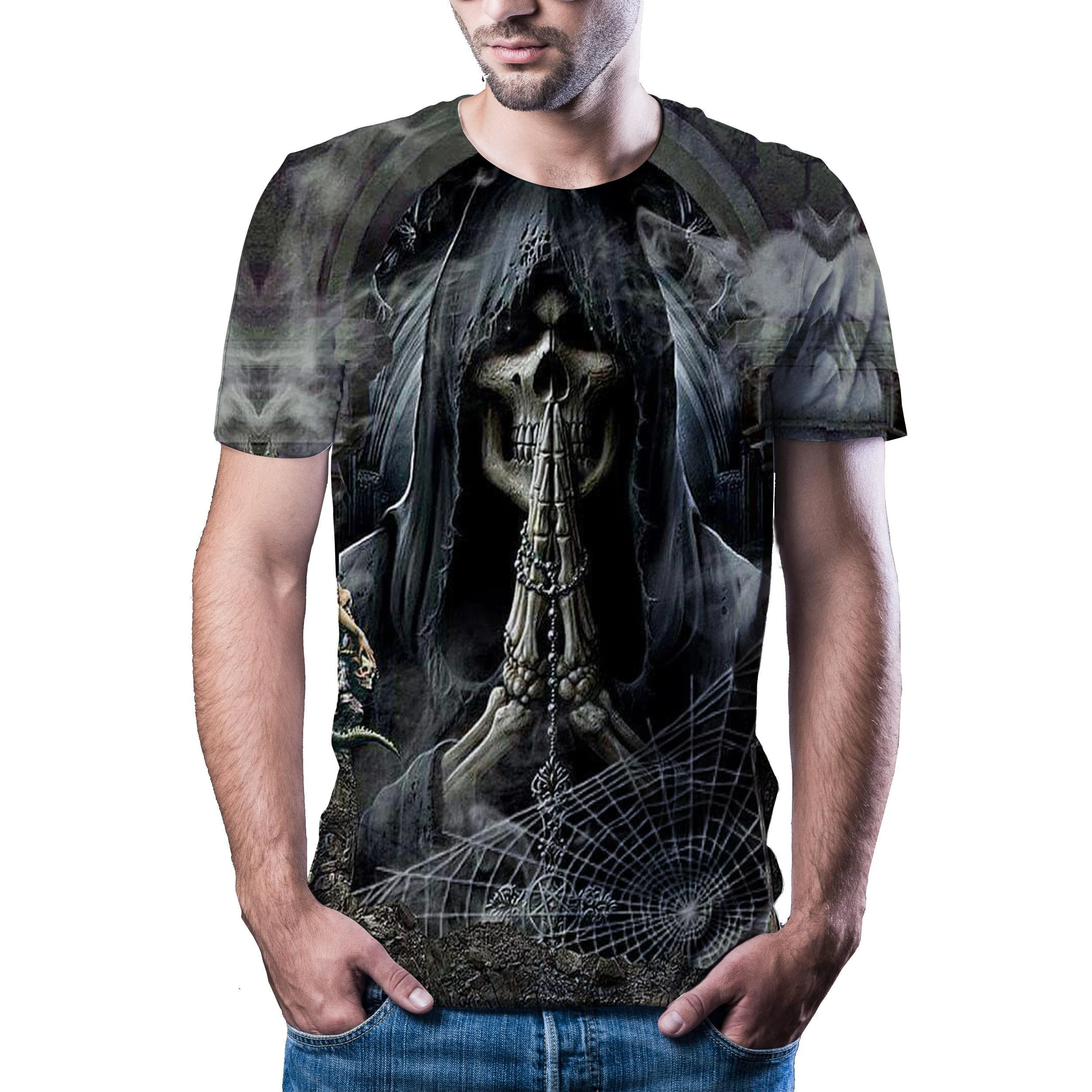 Camiseta de alta calidad para hombre, camisa de manga corta estampado de calavera 3d, para parte superior masculina, a la moda, nueva|Camisetas| - AliExpress