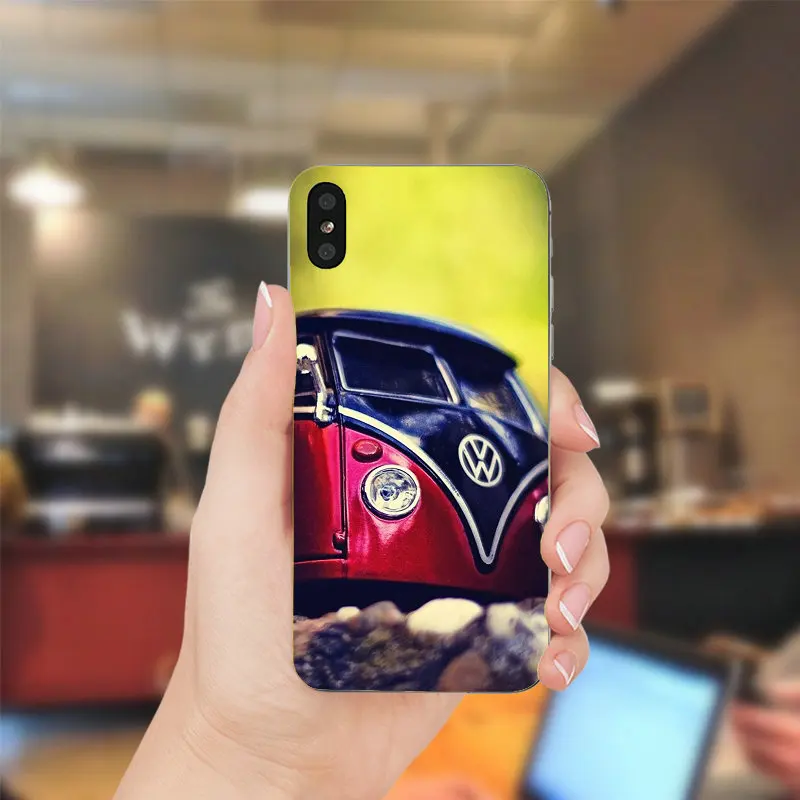 Мягкий прозрачный чехол для чехла iPhone 5S 4 4S 5 SE 5C 5S X XR XS Max 6 6S 7 8 Plus Volkswagen Vw T1 розовый синий - Цвет: Picture 10