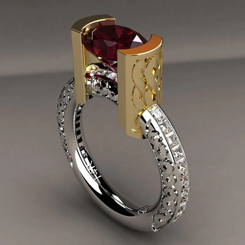 Роскошное мужское женское кольцо с большим кристалкристаллом золотого цвета, 925 серебряное свадебное ювелирное изделие, обручальные кольца для мужчин и женщин - Цвет основного камня: 15785