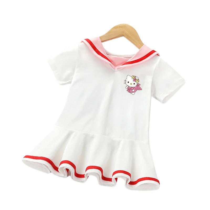 thumbnail image 1 of Hello Kitty nueva ropa para niños vestido dulce de dibujos animados niñas estilo extranjero de manga corta estilo universitario falda de princesa para bebé, 1 of 5