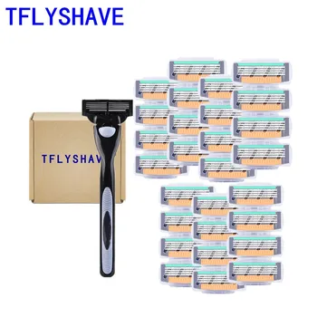 

TFLYSHAVE 1pcs Holder 28pcs Blades Men Replaceable Blade Effective Facial Care 4 Layers Blade Shaver Razor Blades No Stimulat