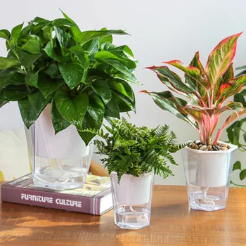 

Automatic Watering Planter Pot Plastic Flowerpot with Glass Water Container for Succulent Plant Cactus Planting Desktop Decor