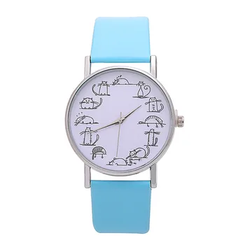 

Cat pattern women's watch Europe and America hot selling personality PU fashion watch trend quartz watch