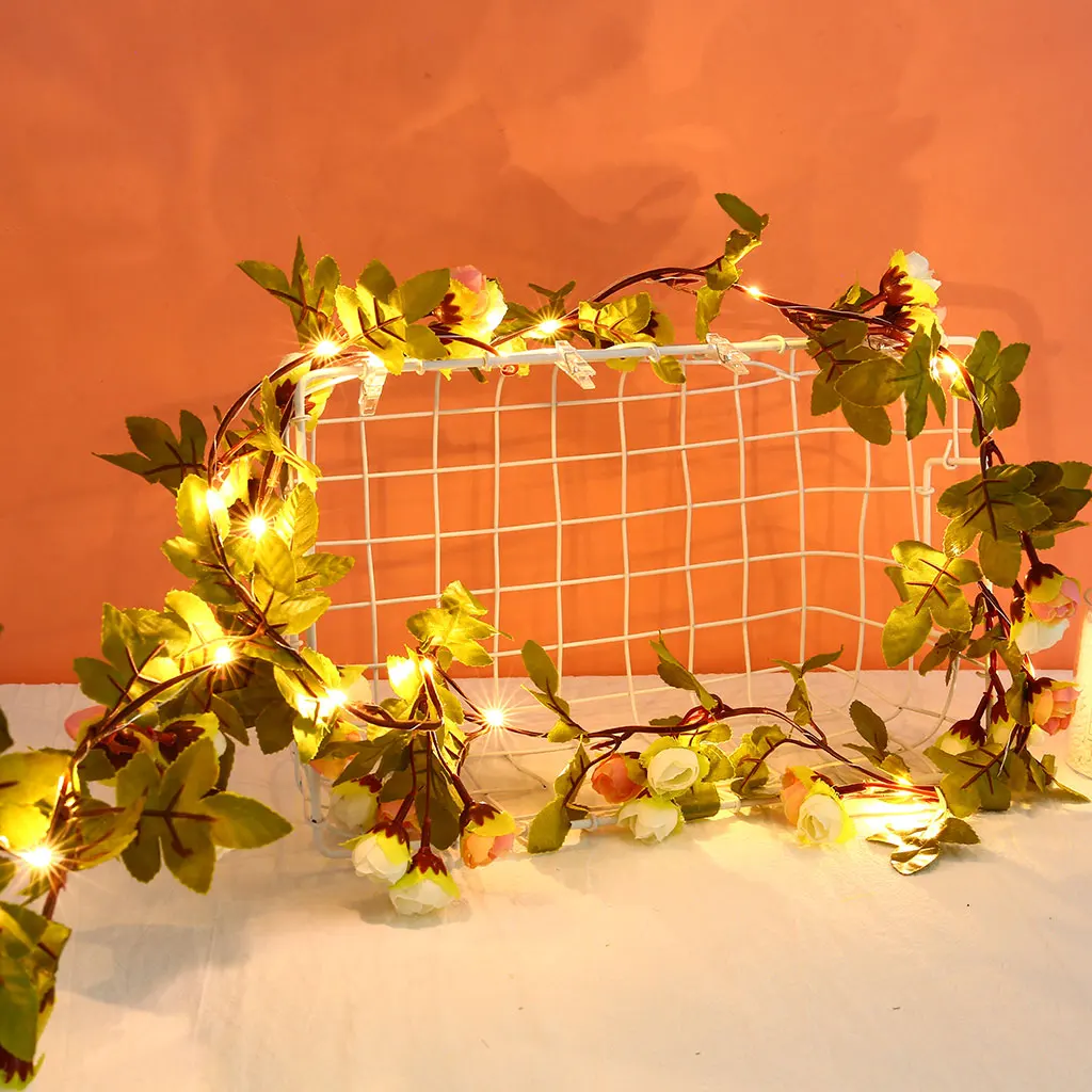 

LED Green Leaf Flower Modeling Lamp String Room Arrangement Flower Battery Box Decorative Colored Lamp