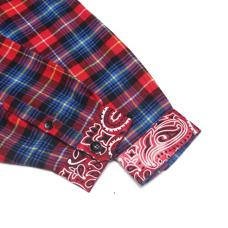 Темно-икона бандана клетчатая уличная рубашка мужская с длинным рукавом клетчатая хип-хоп Мужская рубашка уличная одежда