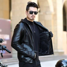 Мужские мотоциклетные кожаные куртки, зимние мужские модные повседневные куртки с капюшоном из искусственной кожи, мужские теплые куртки из искусственной кожи, пальто