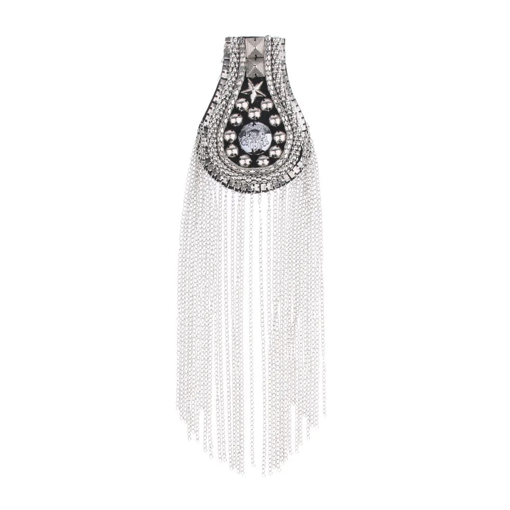 Men Gothic Rivet Brooch Spike Epaulet Shoulder Boards Mark Tassel Badge Punk