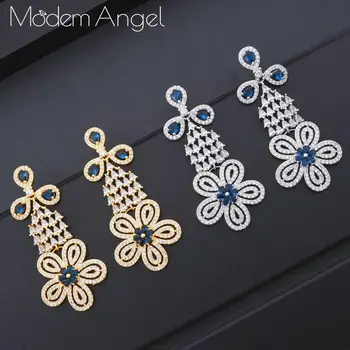 

ModemAngel Brand New Fashion Popular Luxury Long Dangle Full Mirco Pave Cubic Zirconia Engagement Party Earring