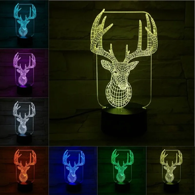 B VCity Deer 3D Многоцветная лампа ночник-иллюзия День рождения Рождественские подарки для детей Lover спальня атмосферное освещение украшения - Испускаемый цвет: B