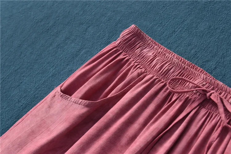 Johnature 2020 Autumn New Full Length Retro Elastic Waist Tie Dye Wide Leg Pants Loose Comfortable All-match Women Lace Up Pants