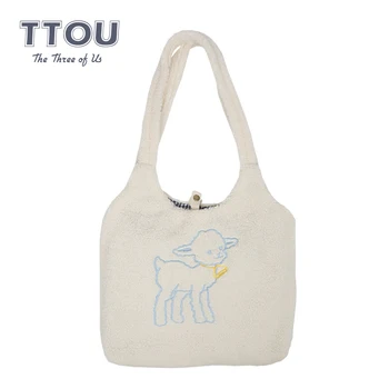 

Casual Designed Women Lamb Like Shoulder Bags Large Capacity Female Travel Qualitry Bags Ladies Solid Color Shopoing Bags