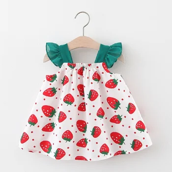 

Baby Girl Cute Strawberry Print Dress Infant Flying Sleeve Princess Dress Newborn Summer Clothes
