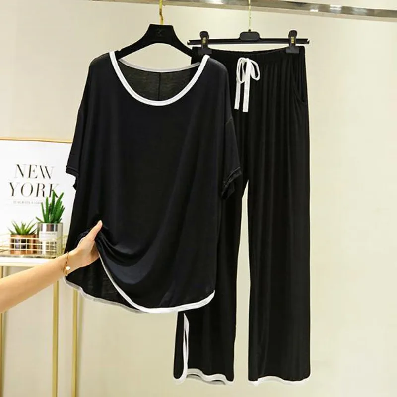 

Пижама feminino, новая весенне-осенняя женская пижама из модала, хлопковый свободный домашний костюм, брюки с коротким рукавом, комплект из двух предметов, женские пижамы