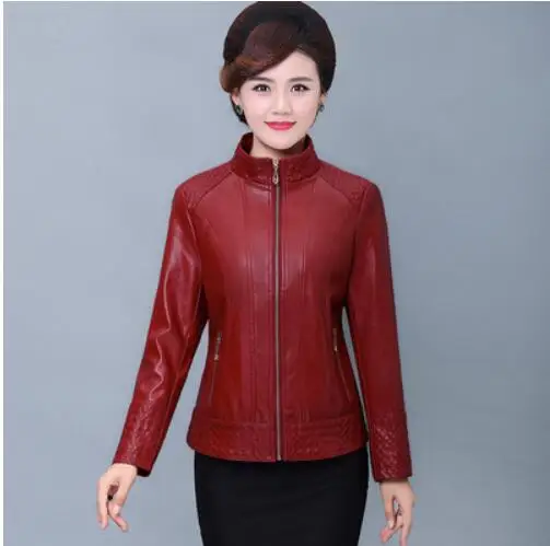dark red Новая женская кожаная модная короткая куртка больших размеров 5XL осенние куртки из искусственной кожи с карманами на молнии женские топы - Цвет: dark red