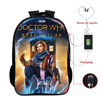 

16inch Backpack Waterproof Doctor Who 3d Print Backpack Kawaii Backpack Bookbag with Usb Charging School Bag for Teenager Boys