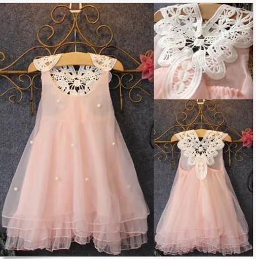 

Girls Dress 2020 Summer New Pearl Mesh Princess Dress Sleeveless Children's Cute Kids