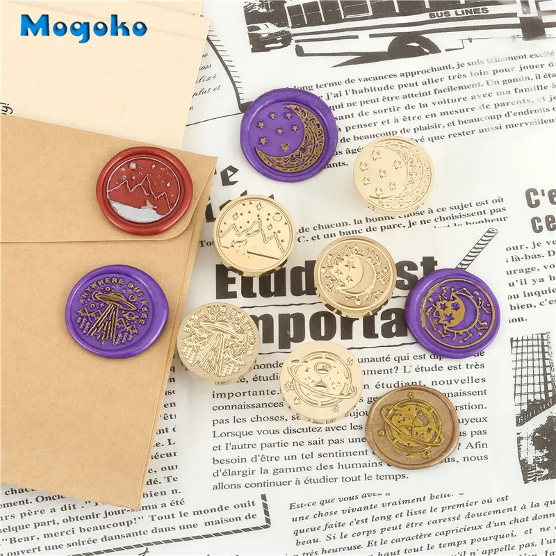 Mogoko Galaxy Series Sealing Wax Stamps Retro Wood Classic Wax Seal Stamp Cards Envelope Decor Moon And Star Hourglass Mountain Stamps Aliexpress