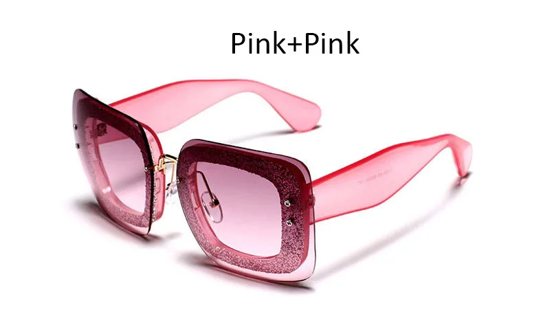 Классические квадратные солнцезащитные очки для женщин, без оправы, с кристаллами, большая оправа, солнцезащитные очки для женщин, роскошный бренд, негабаритные, градиентные линзы, розовые очки - Цвет линз: Pink Pink