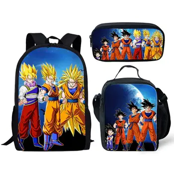 

HALYUNASC 3PCs/Set Children's School Backpack Cool Dragon Ball Pattern School Bags Cartoon Anime Design Teenagers Book-Bags Set