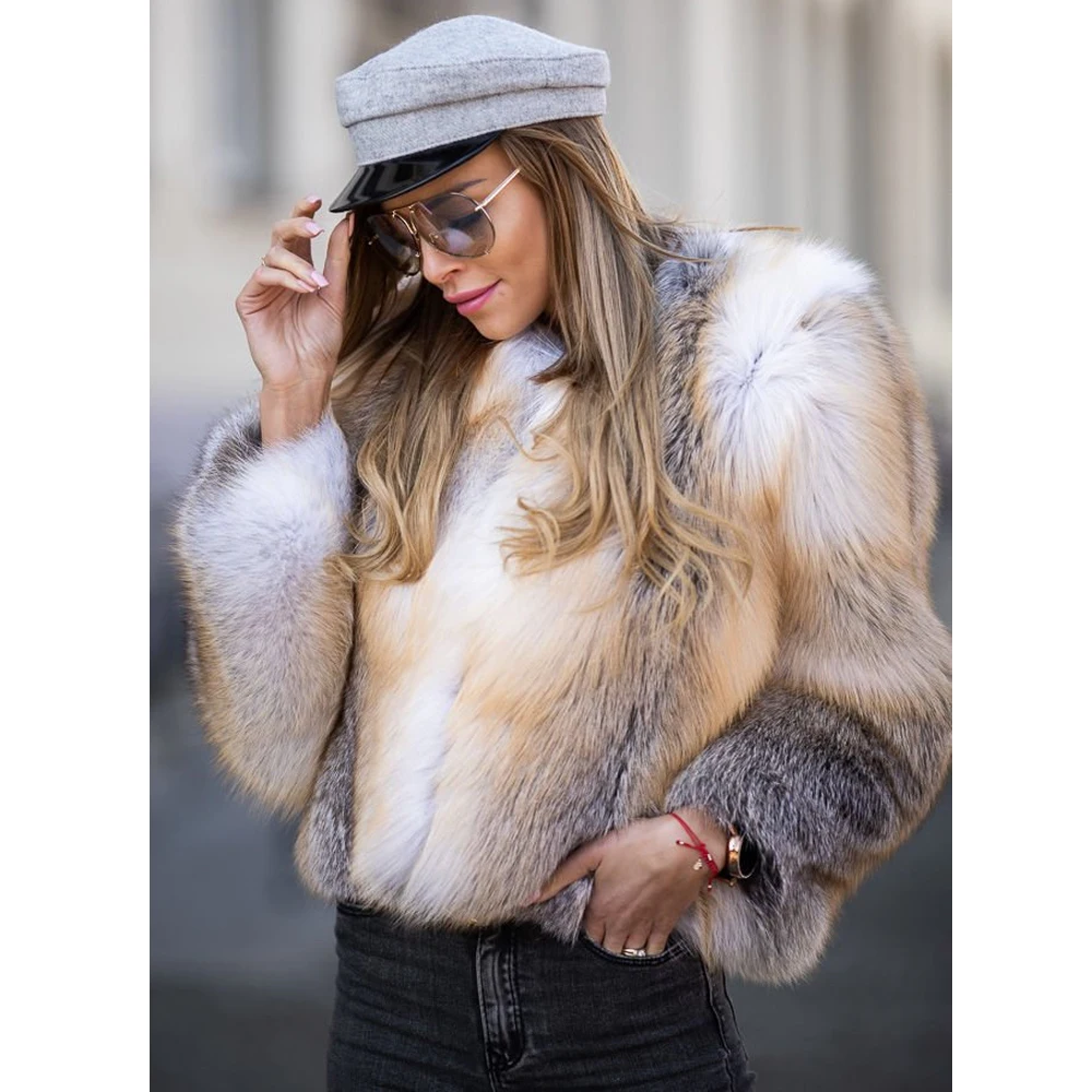Luxury Women Real Fox Fur Jacket Round Collar High Quality Whole Skin Genuine Fox Fur Coats Female Winter Outwear Trendy Outfit