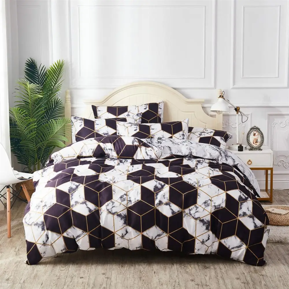 

Nordic Geometric Fashion Bedding Set Polyester A/B Double-sided Pattern Simplicity Quilt Cover Pillowcase 2-3 Pcs No Bed Sheet